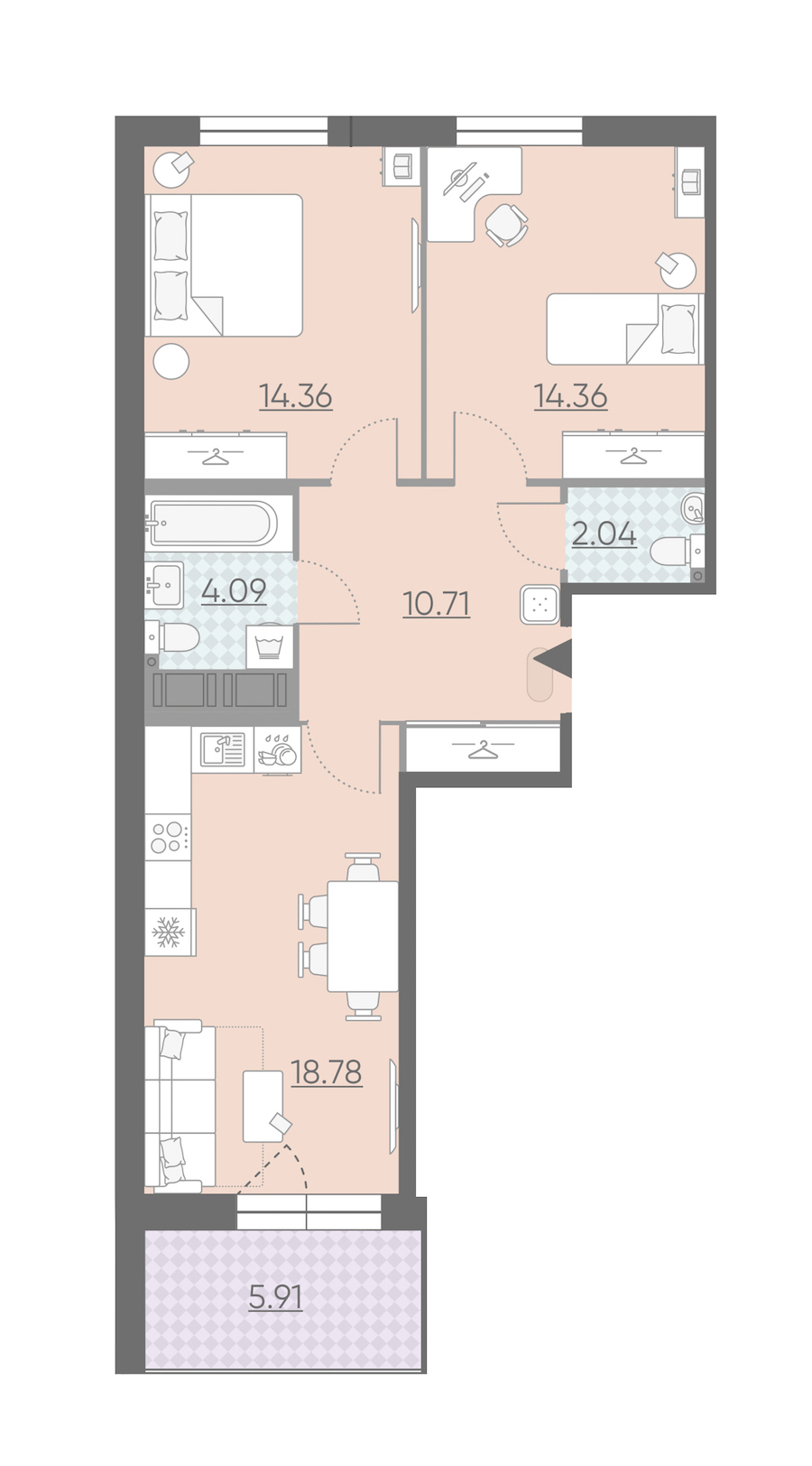 Двухкомнатная квартира в : площадь 67.3 м2 , этаж: 9 – купить в Санкт-Петербурге